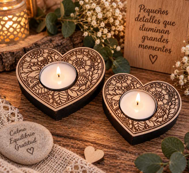 Porta velas Corazón Flores